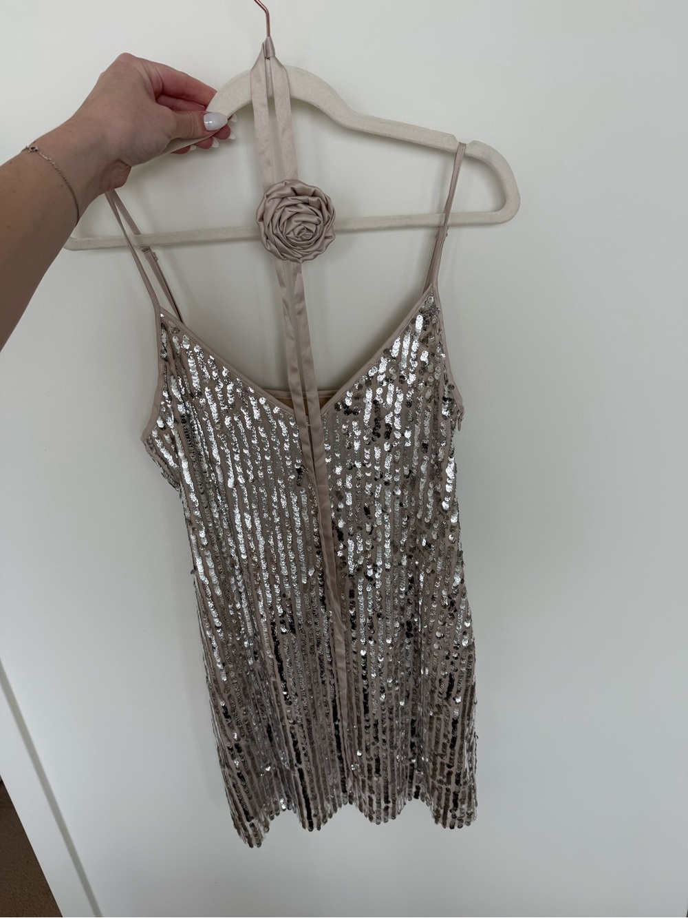 Steve Madden Sequin Slip Dress in Beige and Silver